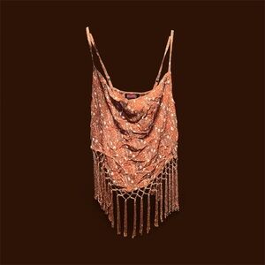 Rock&Roll Denim Brand Orangey Brown Floal Fringe Tank Top